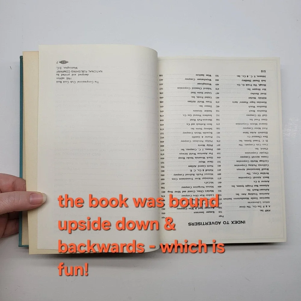 The Congressional Club Cookbook 1965 7th Ed Misprint Upside Down! ‎ Vintage